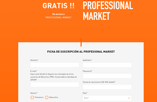 Campos para rellenar de tu perfil en Become a PRO
